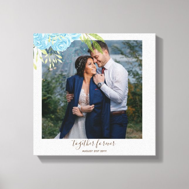 Impressão Em Tela Rosas Azuis Dusty NewlyWeds Dando Presente Pessoal (Frente)