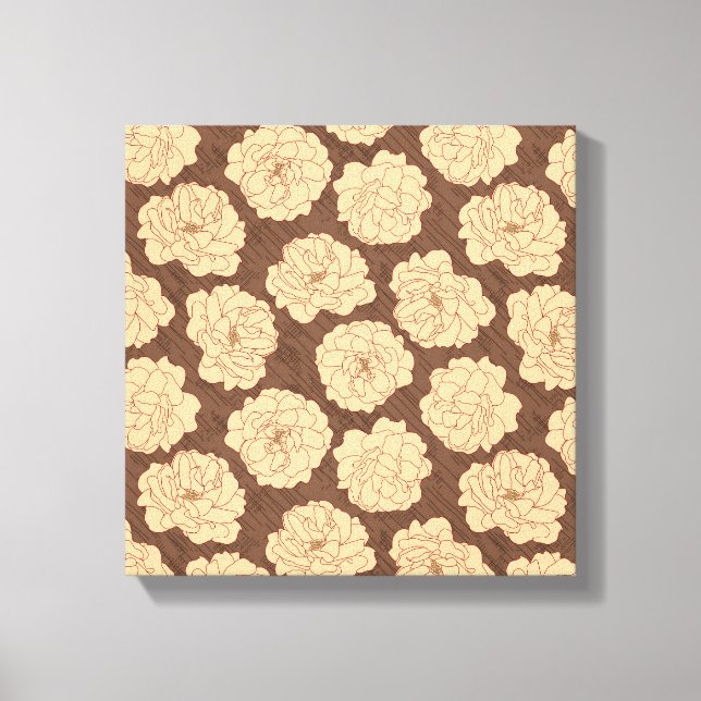 Impressão Em Tela Rosas barrocas em marrom-noz - padrão sem costura. (Frente)