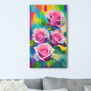 Impressão Em Tela Rosas Cor-de-Rosa Brilhantes Pintura Digital a Óle