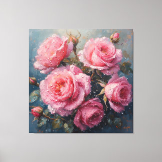 Impressão Em Tela Rosas Cor-de-Rosa Vibrantes com Pintura a Óleo do