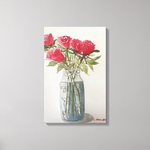 Impressão Em Tela Rosas De Aquarela Originais No Jar V2