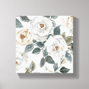 Impressão Em Tela Rosas de Jardim Floral Vintage em Aquarela Branc