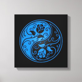 Impressão Em Tela Rosas de Yin Yang Azul e Preto