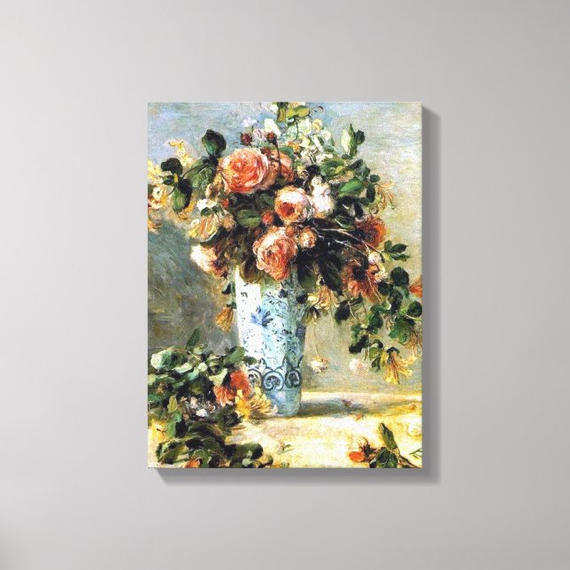 Impressão Em Tela Rosas e jasmim em uma Delft Vase Renoir Fine Art (Frente)