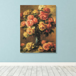Impressão Em Tela Rosas em um Vaso de Pierre Renoir, Arte Fino Antig