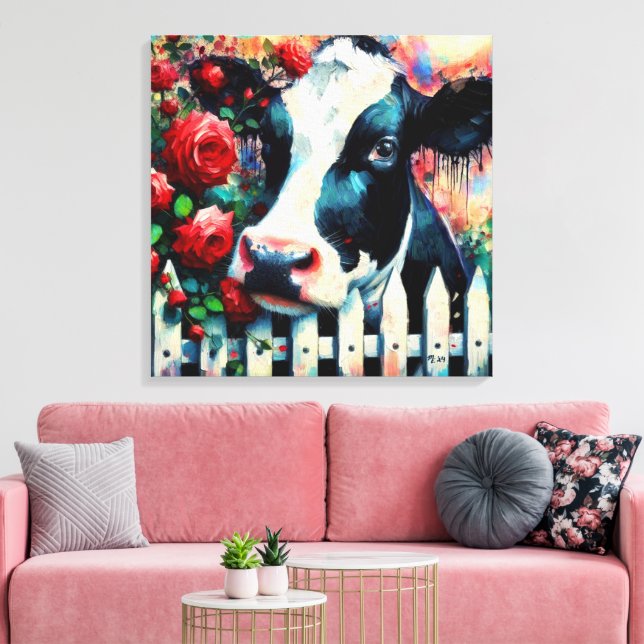 Impressão Em Tela Rosas vermelhas de vedação de galinha Holstein (Insitu(Sala de estar))