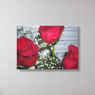 Impressão Em Tela Rosas Vermelhas e Partituras