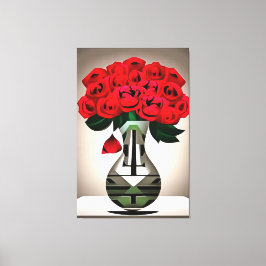 Impressão Em Tela Rosas vermelhas Na Arte Vase Deco
