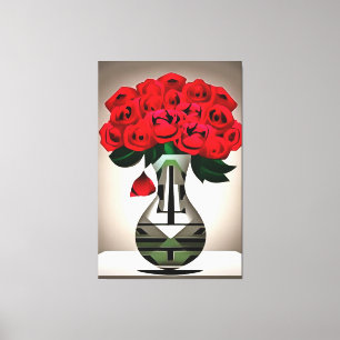 Impressão Em Tela Rosas vermelhas Na Arte Vase Deco