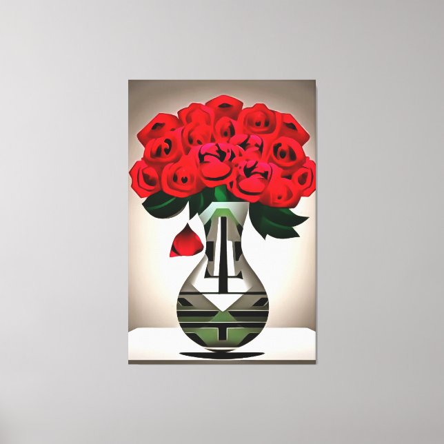 Impressão Em Tela Rosas vermelhas Na Arte Vase Deco (Frente)