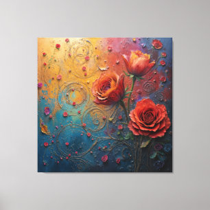 Impressão Em Tela Rosas vívidas florescem contra um abstrato colorid