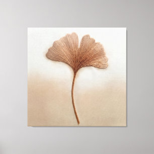 Impressão Em Tela Rose Gold Folha de Ginkgo Bordado Textura Botânica