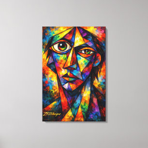 Impressão Em Tela Rosto Cubista Vibrante Arte Moderna Abstrata