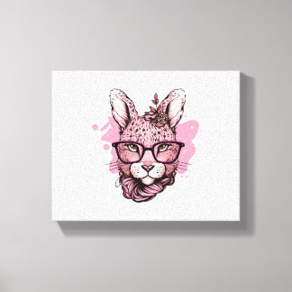 Impressão Em Tela Rosto de Coelho Fofo Óculos Rosa Floral Leopardo P