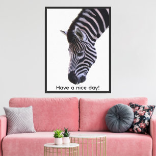 Impressão Em Tela Rosto de Zebra   Arte Textual em Preto e Branco