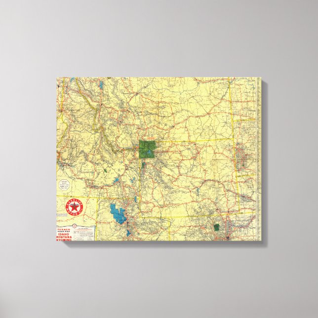 Impressão Em Tela Roteiro Idaho, Mont, mapa Wyo (Frente)