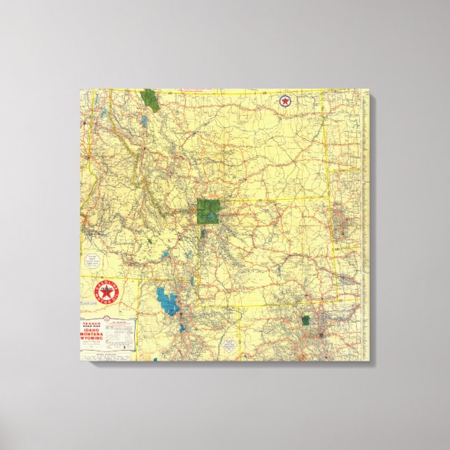Impressão Em Tela Roteiro Idaho, Mont, mapa Wyo (Frente)