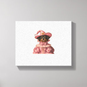 Impressão Em Tela Rottweiler Puppy Vestido como uma Bruxa Rosa - Ha