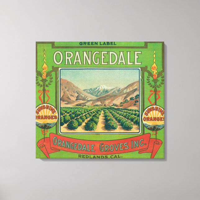 Impressão Em Tela Rótulo Laranja OrangedaleRedlands, CA (Frente)
