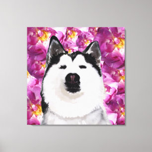 Impressão Em Tela Rouco Cachorro e Rosa Wall Art