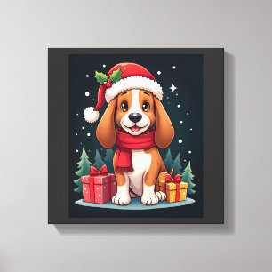 Impressão Em Tela Roupas de Natal para Cachorro Basset Hound Chapéu