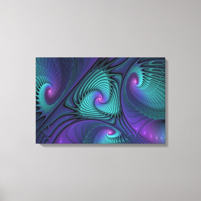 Impressão Em Tela Roxo encontra Arte Fractal abstrato Turquesa moder (Frente)