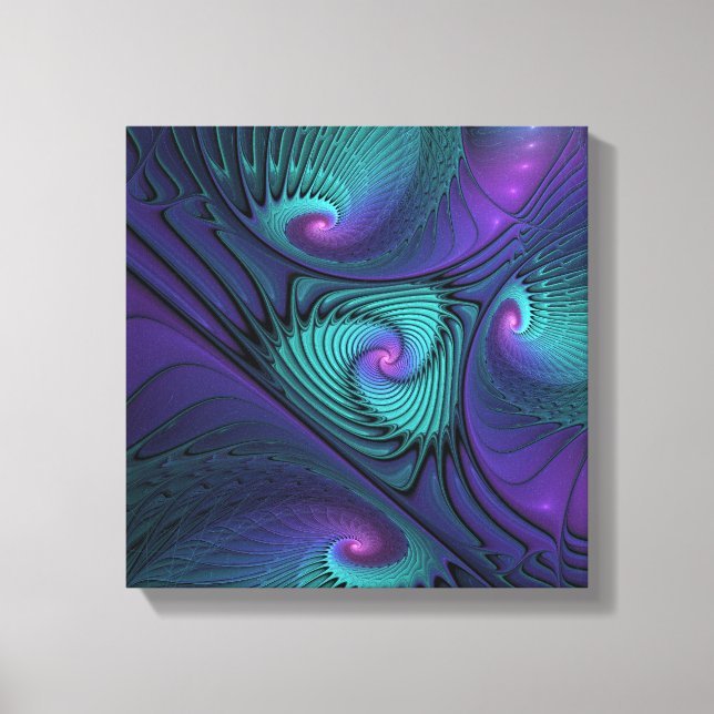 Impressão Em Tela Roxo encontra Arte Fractal abstrato Turquesa moder (Frente)