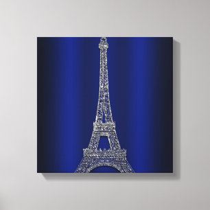 Impressão Em Tela Royal Blue & Silver Torre Eiffel Paris - Glam Mode