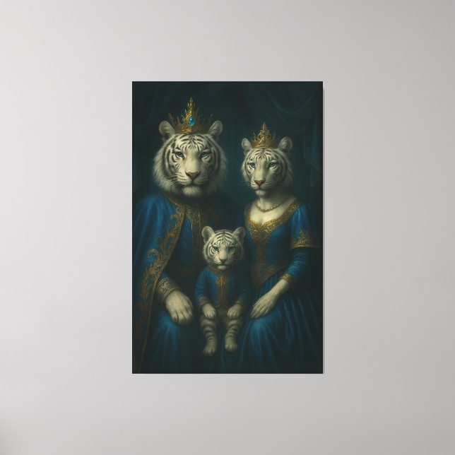 Impressão Em Tela Royal White Tiger Family Portrait – Majestic Blue- (Frente)