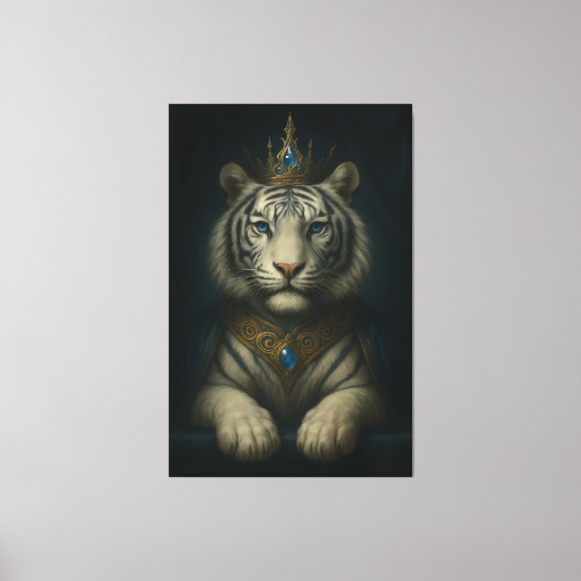 Impressão Em Tela Royal White Tiger King – Blue Jewel Crown  (Frente)
