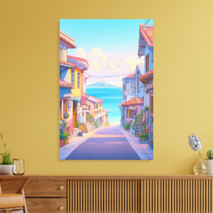 Impressão Em Tela Rua à Beira-Mar Pastel de Okinawa