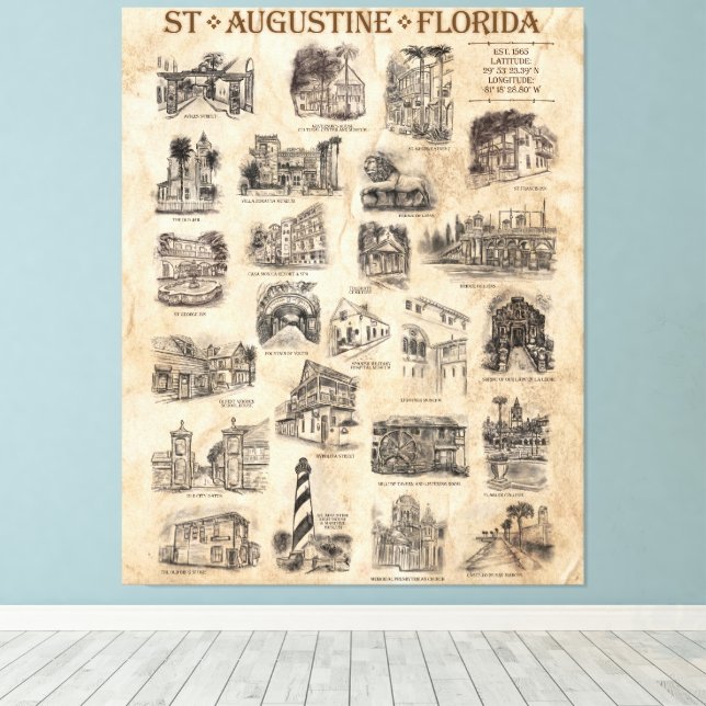 Impressão Em Tela Rua Augustine, Florida Art Poster (Insitu(piso de madeira))