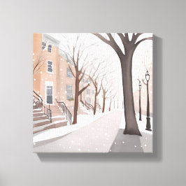 Impressão Em Tela Rua Brownstone | Aquarela de Inverno Nevado