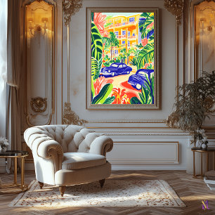 Impressão Em Tela Rua da Cidade Vibrante com Carros Clássicos em Fau