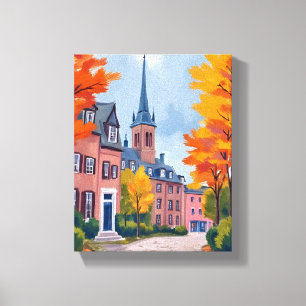 Impressão Em Tela Rua de Aldeia Europeia Aquarela Viagem