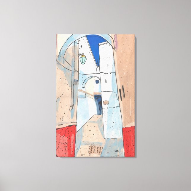 Impressão Em Tela Rua Marrocos: Papel Cityscape Collage Arte Sketch (Frente)