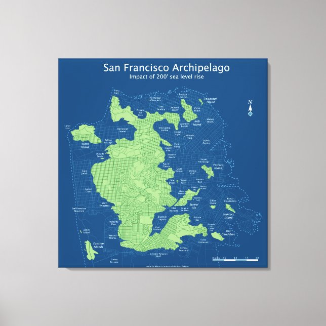 Impressão Em Tela Ruas submersas de SF, subida do nível do mar de 20 (Frente)