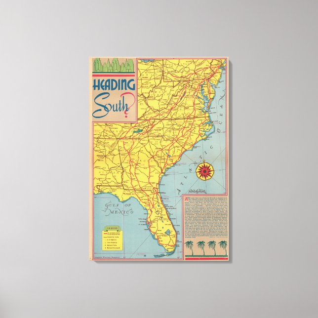 Impressão Em Tela Rumo ao Sul - Leste dos Estados Unidos (Frente)