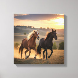 Impressão Em Tela Running Free at Sunset – Wild Horse Duo Wall Art
