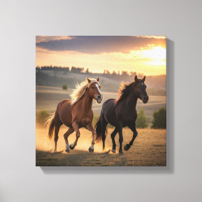 Impressão Em Tela Running Free at Sunset – Wild Horse Duo Wall Art (Frente)