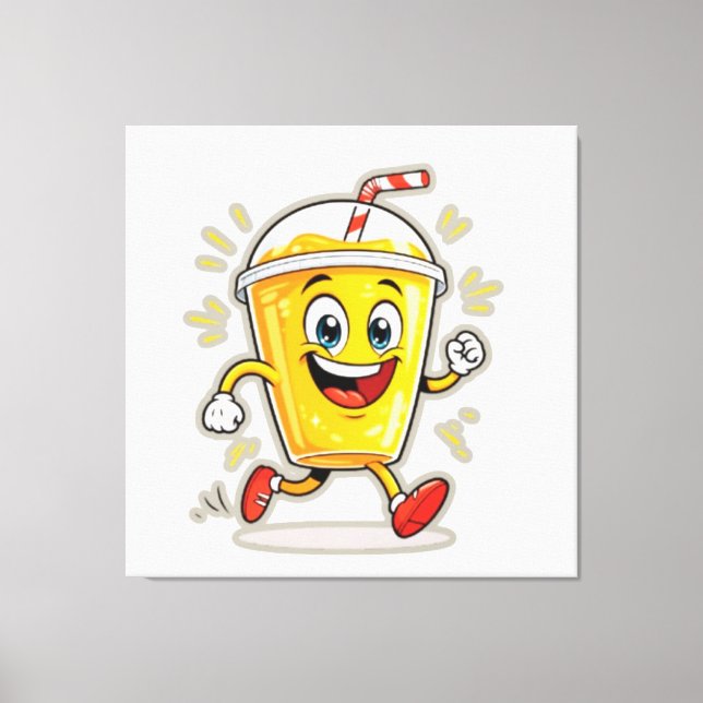 Impressão Em Tela **Running Juice Cup Cartoon – Fun Street Drink Cha (Frente)