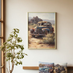 Impressão Em Tela Rustem em paz: Arte de carros antigos no deserto