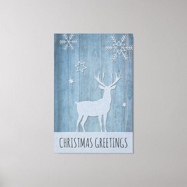 Impressão Em Tela Rustic Blue Wood Reindet — Natal (Frente)