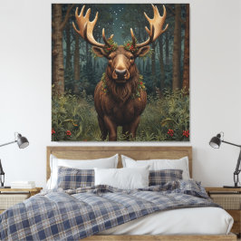 Impressão Em Tela Rustic Christmas moose deer boho woodland forest