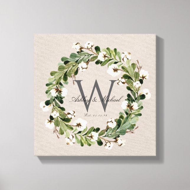 Impressão Em Tela Rustic Linen Wreath Monograma Wedding Keepske (Frente)
