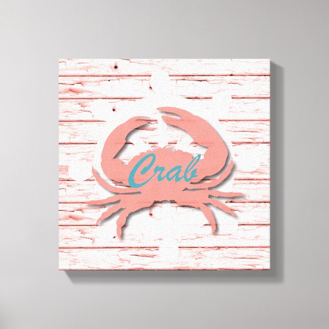 Impressão Em Tela Rustic Nautical Crab On Distressed Wood (Frente)