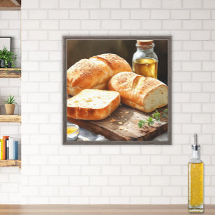 Impressão Em Tela Rústico Pão e Azeite Parede de cozinha