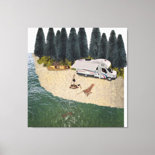 Impressão Em Tela RV Camper na Floresta pela água