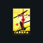 Impressão Em Tela Sabena Art Deco Compass<br><div class="desc">Vintage air poster de viagens para a agora defunta companhia aérea belga Sabena,  mostrando um avião a hélice que voa sobre a Torre Bridge de Londres com uma bússola e design de mapa de rotas,  todos executados em estilo brilhante de arte deco.</div>