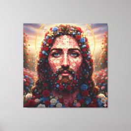 Impressão Em Tela Sacred Heart Jesus Floral Rose Portrait - Premium 